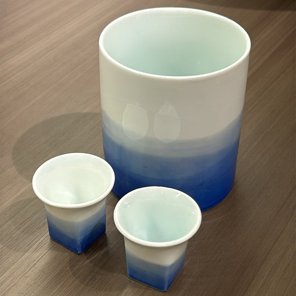 Aqua Blue Dyed Porcelain Sake Set