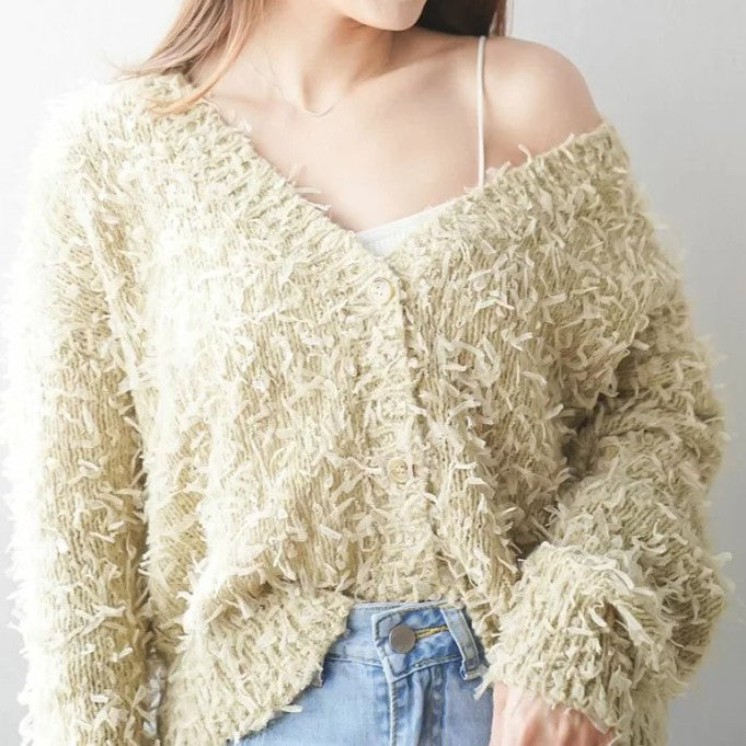 V-neck lace panel knit sweater