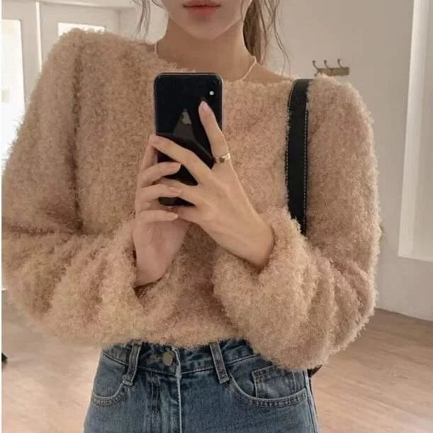 Boat neck solid color long sleeve sweater