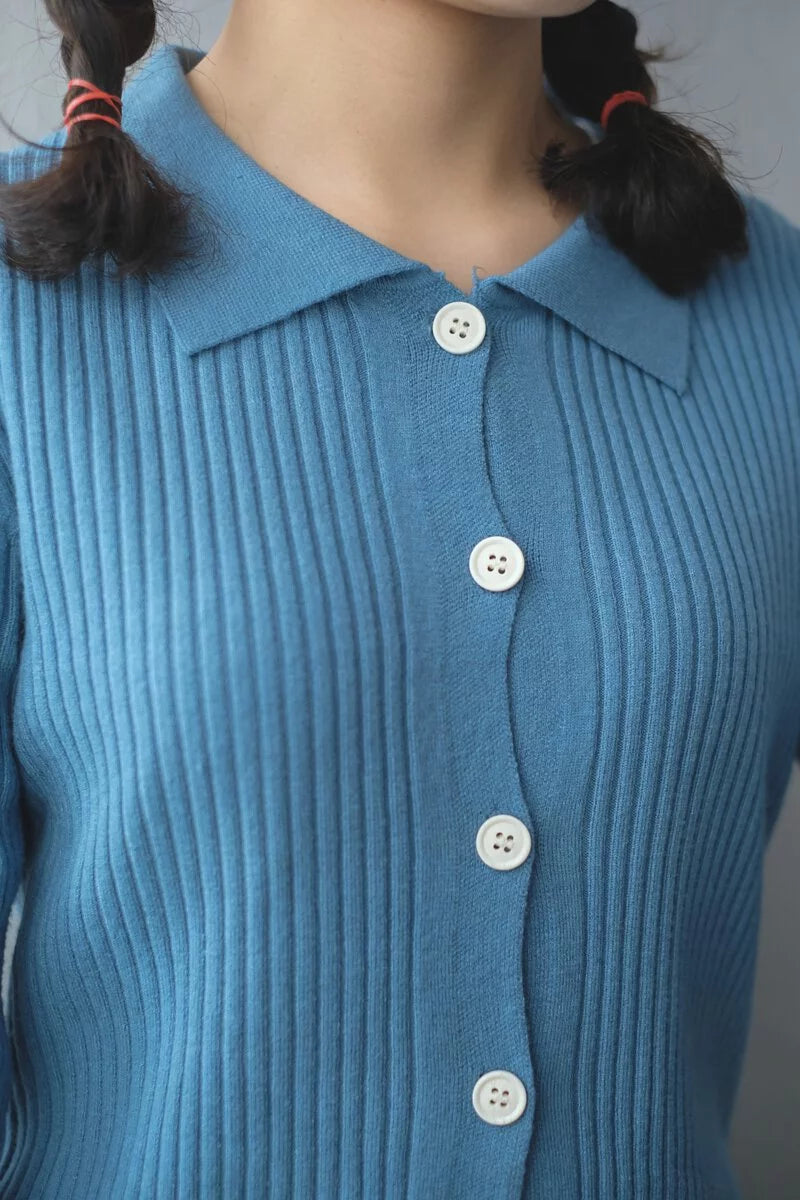 垂直條紋針織領上衣