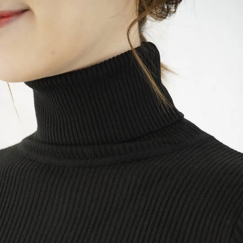 高領羅紋針織修身百搭上衣