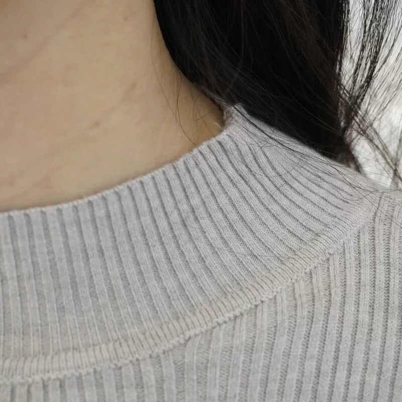 高領羅紋針織修身百搭上衣