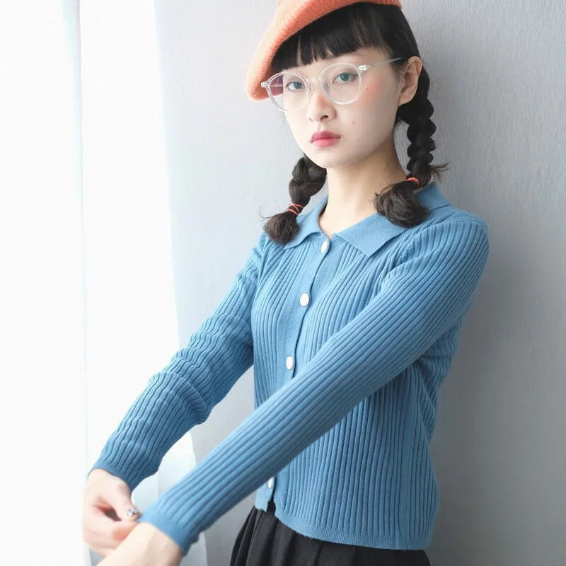 Collared vertical stripe knit top