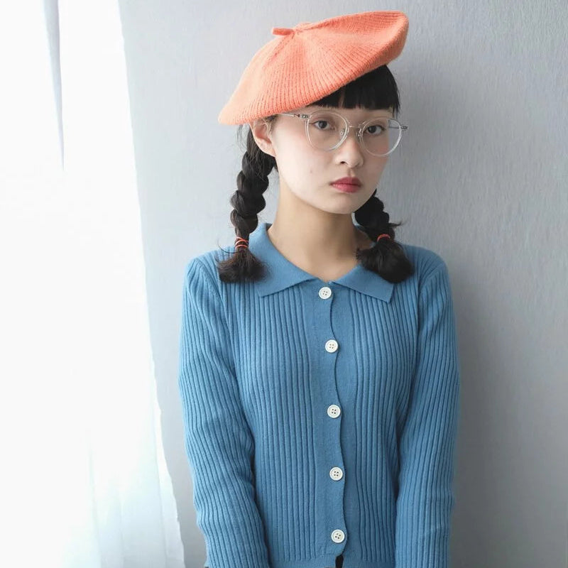 Collared vertical stripe knit top