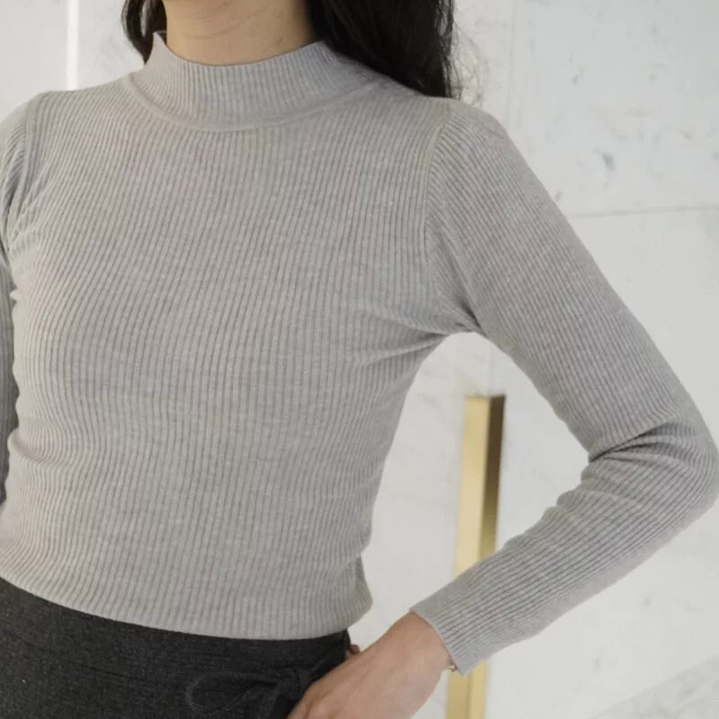 High neck ribbed knit fitted versatile top