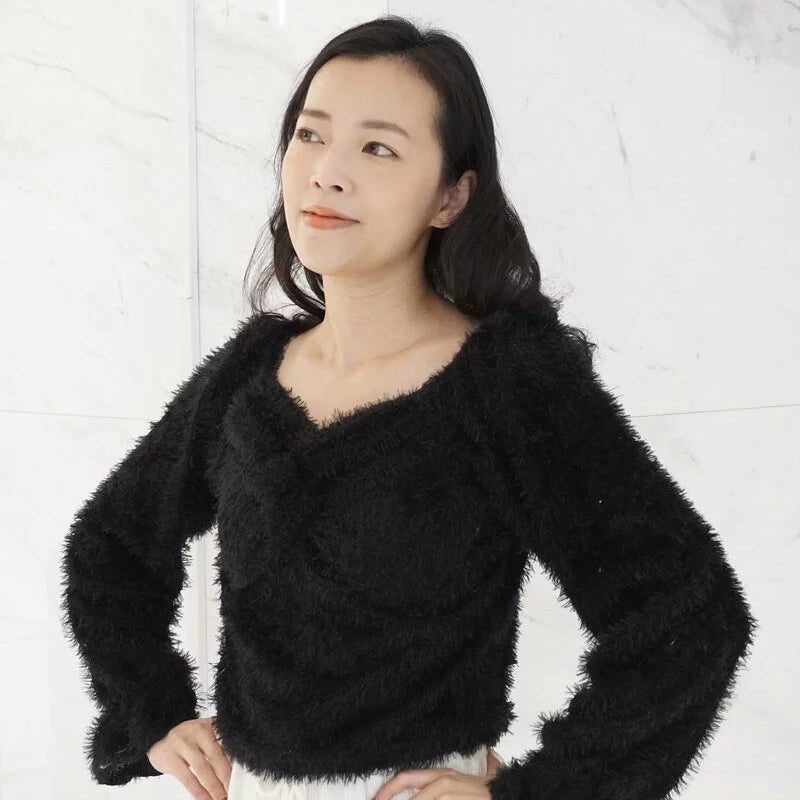 Velvet twisted long sleeve cropped top