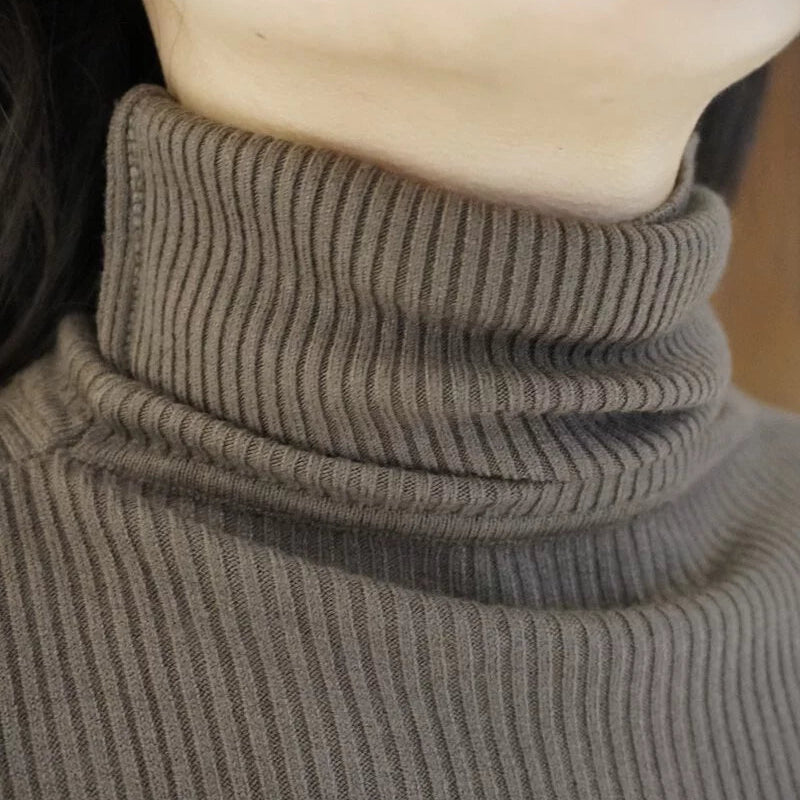 高領羅紋針織修身百搭上衣