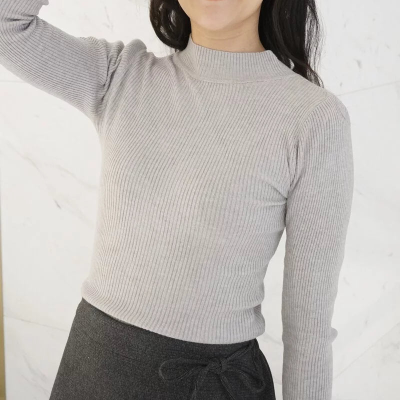 高領羅紋針織修身百搭上衣