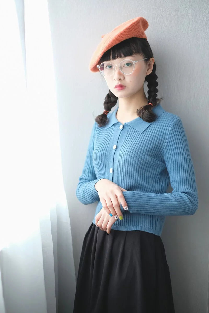 垂直條紋針織領上衣