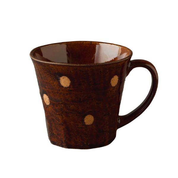 Amber brown polka dot Mino-yaki ceramic coffee cup at Grandmama Store in Hong Kong