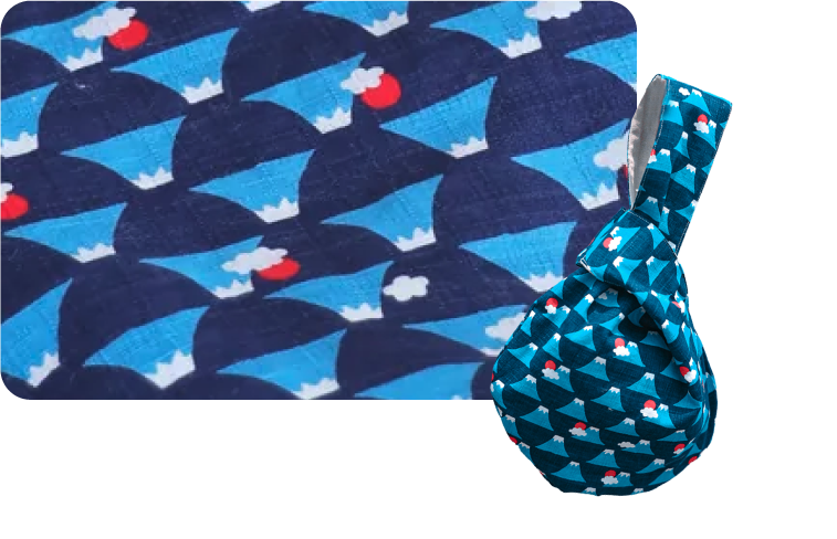 Blue Fuji Moonshell Bag with fabric close-up overlay at Grandmama Store in Hong Kong