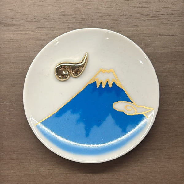 Blue Mt. Fuji Incense Plate with gold holder at Grandmama Store in Hong Kong