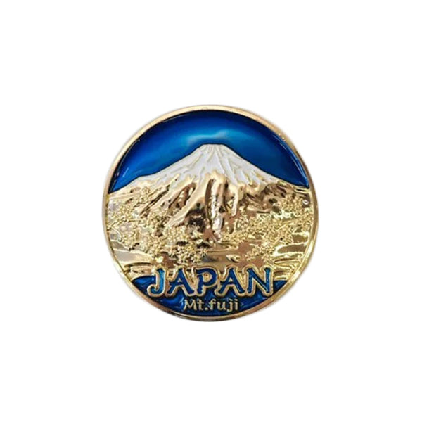 Circular blue metal Mount Fuji Magnet at Grandmama Store in Hong Kong