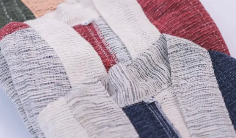 Close-up fabric texture of Hand-cranked Kids Kimono in slub-knit cotton at Grandmama Store in Hong Kong