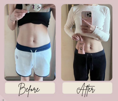 Customer waist slimming before-and-after feedback photo for Natural Rhythm Peachy botanical mixed beverage at Grandmama Store in Hong Kong.