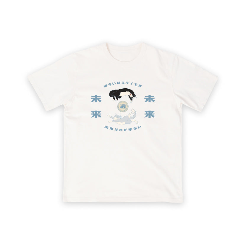 《Lazy Cat Tee》- White｜Light Blue  Tee