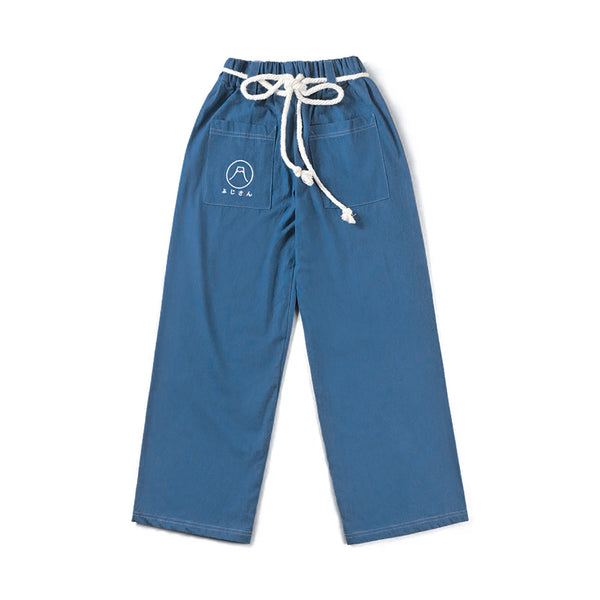 Kamon 家紋和風織繩休閒褲 - 富士山 (牛津藍)