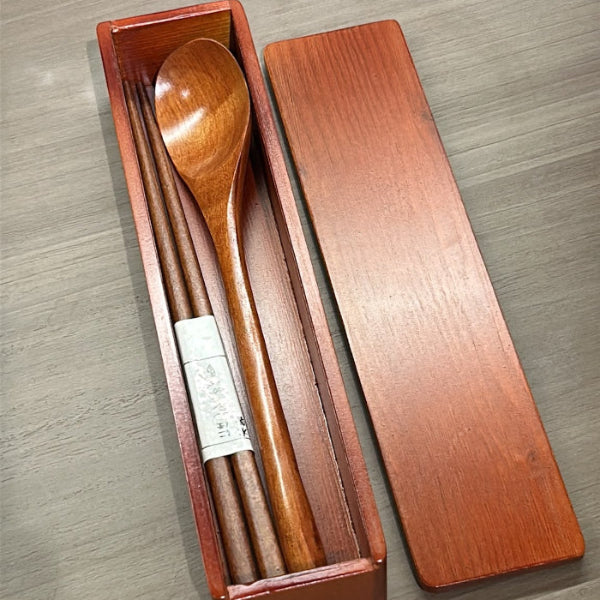 Dark cherry wood Japanese Chopsticks & Spoon Gift Set in box at Grandmama Store in Hong Kong
