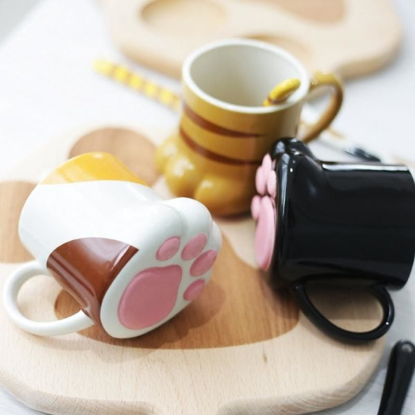 Group of three Cat Paw Mugs on a wooden board at Grandmama Store in Hong Kong