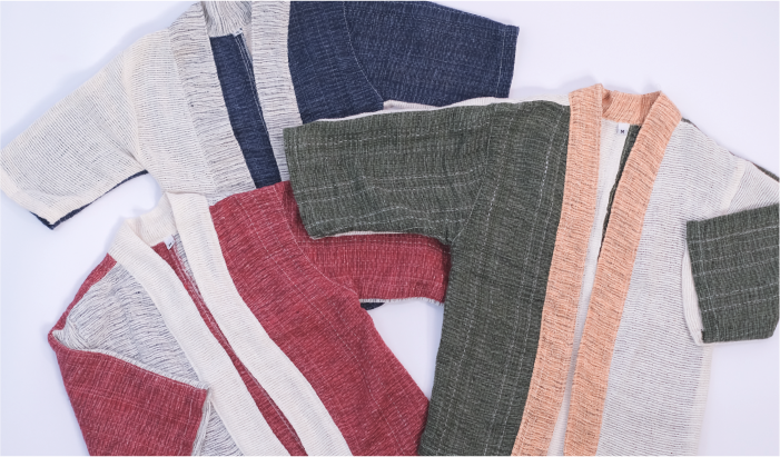 Hand-cranked Kids Kimono in slub-knit handwoven cotton at Grandmama Store in Hong Kong