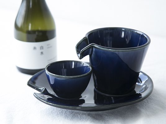 Kobyo Sizzle Cold Sake Serving Set in deep blue glaze at Grandmama Store in Hong Kong