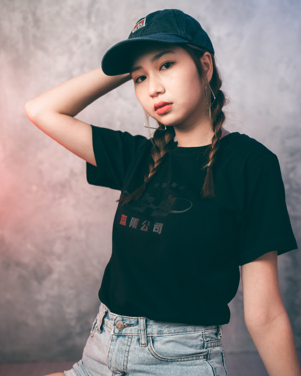 Life Matters Black Cotton Tee Infinity graphic design female model photo at Grandmama Store in Hong Kong.