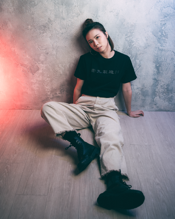 Life Matters Light of Dawn black graphic t-shirt full-body model photo at Grandmama Store in Hong Kong.