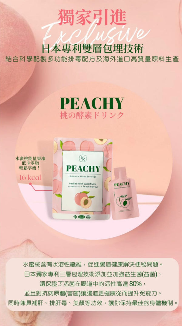 Natural Rhythm Peachy botanical mixed beverage low-calorie product banner at Grandmama Store in Hong Kong.