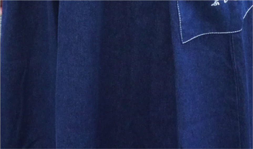 Navy blue Kamon Denim Dress fabric fold and pocket detail at Grandmama Store in Hong Kong
