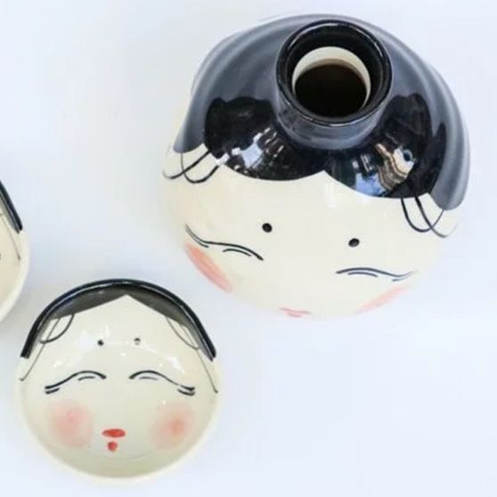 Overhead view of Japanese-Style Doll Sake Set (One Flask, One Cup) at Grandmama Store in Hong Kong