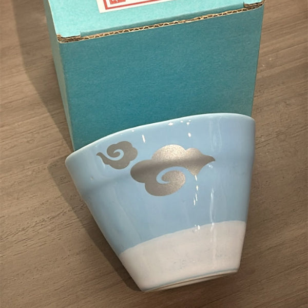 Sky-blue Mt. Fuji Ceramic Tea Cup close-up with cloud details at Grandmama Store in Hong Kong