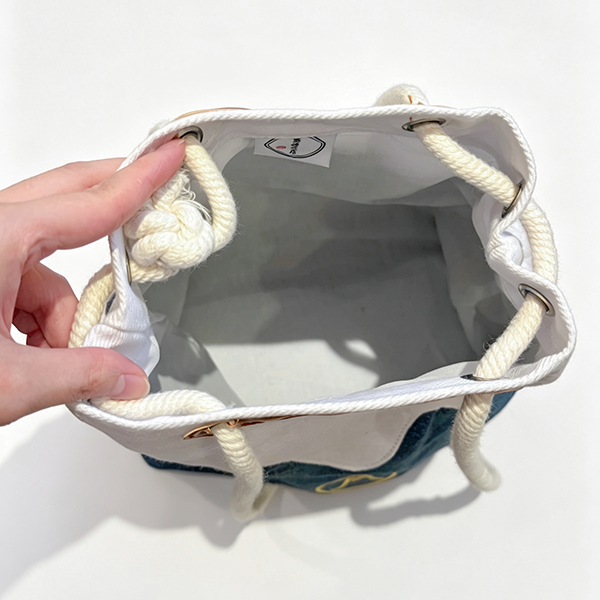 Top view inside Medium Navy Blue Mt. Fuji Sake Bag at Grandmama Store in Hong Kong