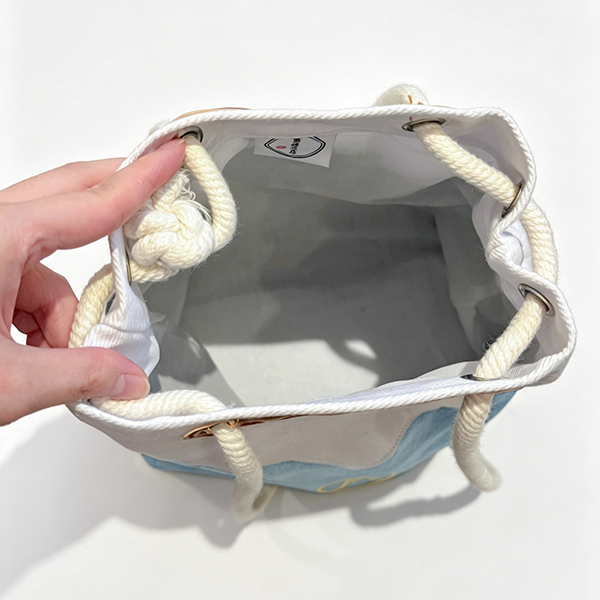Top view open interior of Medium Light Blue Mt. Fuji Sake Bag at Grandmama Store in Hong Kong