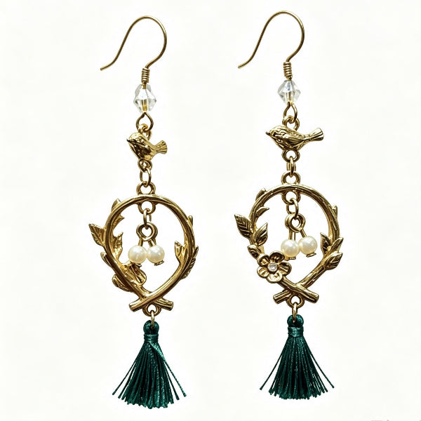 grandmama-cafe-gold-bird-branch-wreath-pearl-green-tassel-drop-earrings-hong-kong