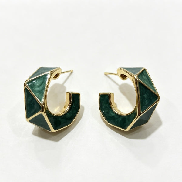 grandmama-cafe-gold-rim-geometric-dark-green-marble-c-hoop-earrings-hong-kong
