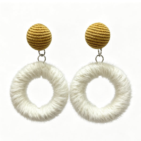 grandmama-cafe-yellow-corduroy-ball-white-fluffy-fur-ring-drop-earrings-hong-kong