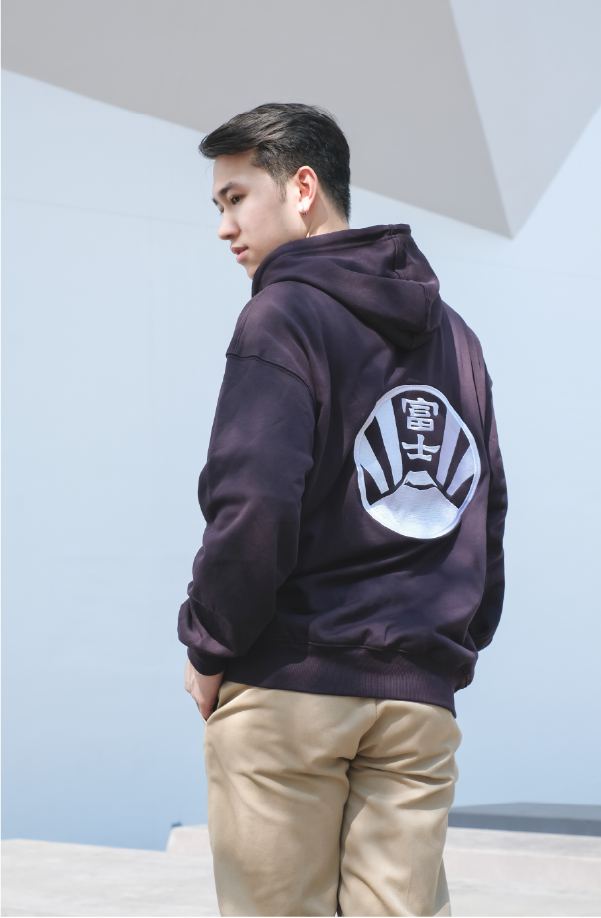 man-in-khaki-pants-wearing-black-kamon-hoodie-back-view-Kamon-Hoodie-Hong-Kong-Kwun-Tong-Grandmama-store
