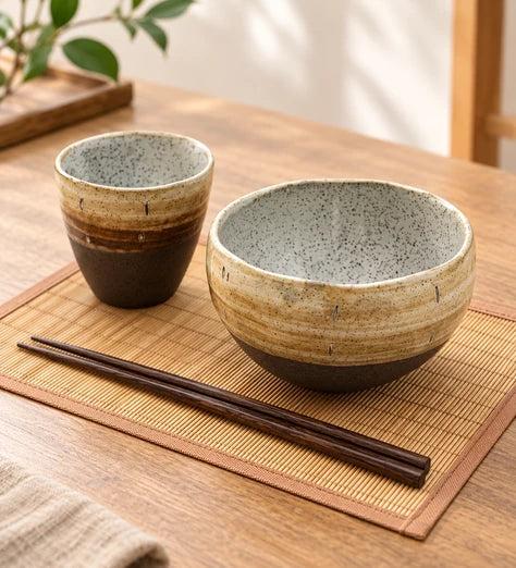 釉色相襯的美濃燒碗與無柄杯
