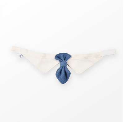 white-collar-pet-collar-with-blue-denim-necktie-flat-lay-Fuji-Meow-Bossy-Necktie-Hong-Kong-Kwun-Tong-Grandmama-store