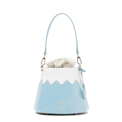 Light blue and white leather Mt. Fuji Goen Bag in Snow colourway at Grandmama Store in Hong Kong.